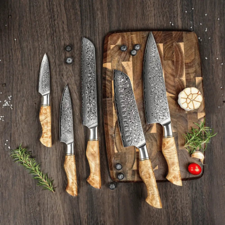 Damast Messer 5er Set Bergahorn Damastshop.de - Damastshop