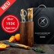 Damast Messer 5er Set Bergahorn im runden Akazien Messerblock mit Schere Draft Damastshop.de - Damastshop