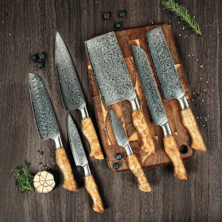 Damast Messer 7er Set Bergahorn Damastshop.de - Damastshop