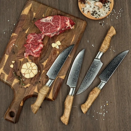 Damast Steakmesser Bergahorn 4er Geschenkset Damastshop.de - Damastshop